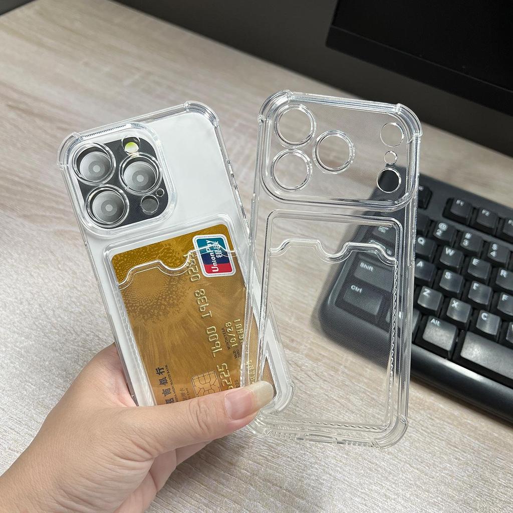 iPhone 15 Case with Card Holder, Transparent Soft Cover for 12 Pro and 16 with Card Slot