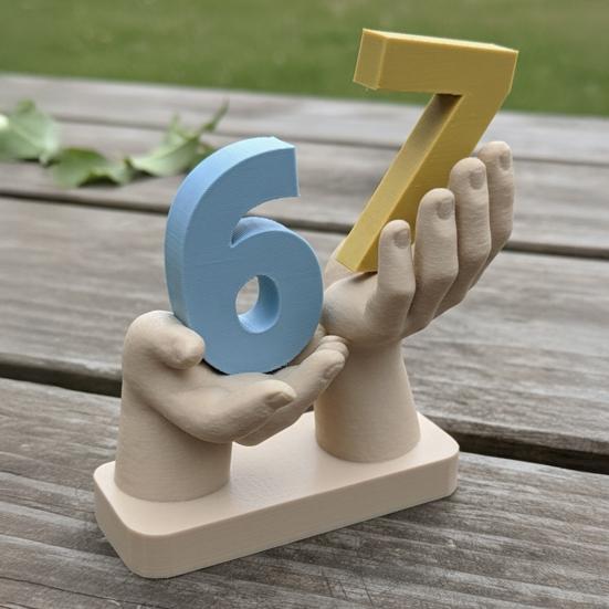 67 Meme Figurita de Mano Impresa en 3D Sosteniendo Número Escultura de Mano Doble Estatua Llaveros Baratijas Soporte para Joyas Decoración de Escritorio Adorno