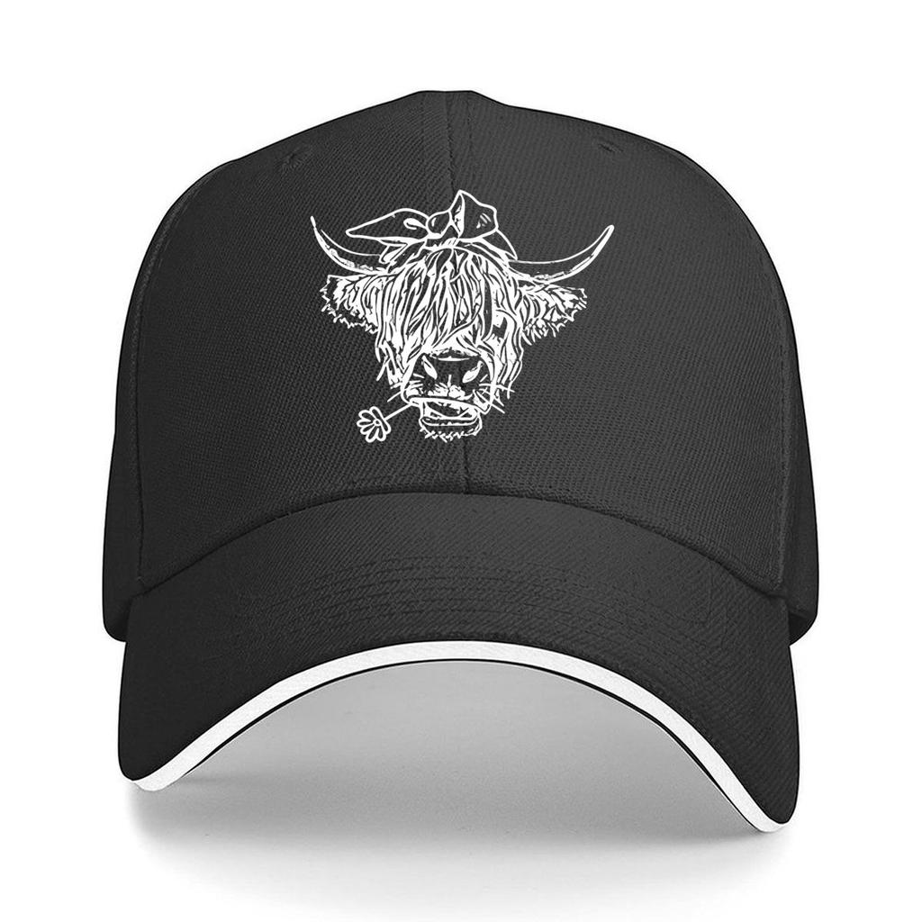 UnisexS Black Baseball Cap with Bull Head Print Stylish Versatile and Trendy Outdoor Hat for Casua Sandwich Baseball Cap