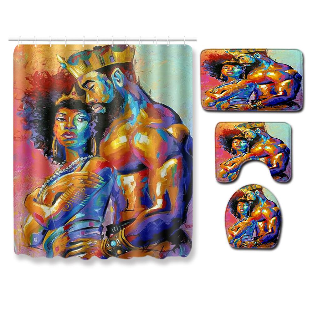 African American Women'S Bathroom Four-Piece Combination Set Household Door Mat Absorbent Non-Slip Floor Mat Carpet