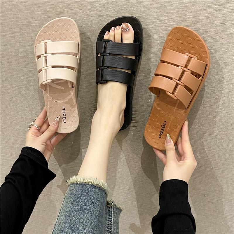 

Summer slippers women wear new fashion one-word buckle flat-bottomed slippers student seaside leisure beach shoes women 36
