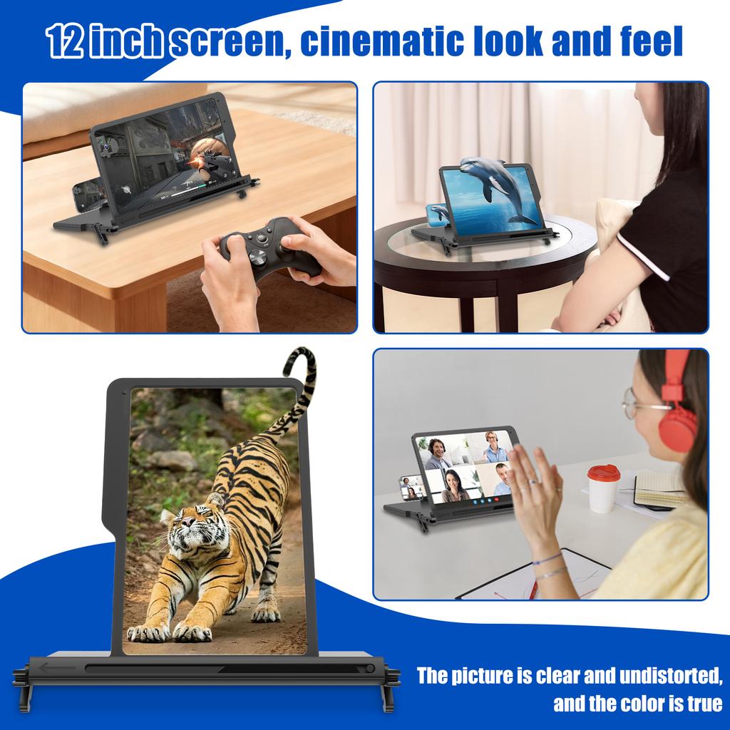 10/12 Inch Smartphone Screen Magnifier Adjustable Height Portable 3D HD Cell Phone Screen Amplifier for Travel Phone Home Office