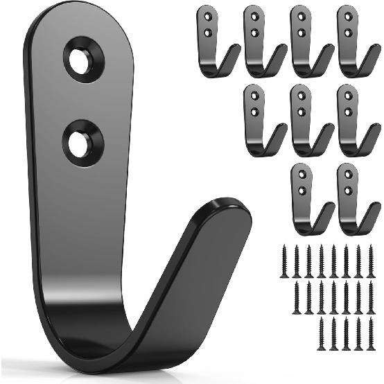20PCS Heavy Duty Metal Coat Hooks for Wall, Single Prong Hanging Hooks with 40 Screws for Towels, Backpacks, Hats & Dog Leashes