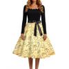 Women's Casual Vintage Dress with Square Neck and Christmas Print for Holiday Party