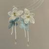 Women Choker Necklace Handmade Embroidery Exaggerated Large Flower Decor Imitation Pearl Tassel Earrings Holiday Jewelry Gift