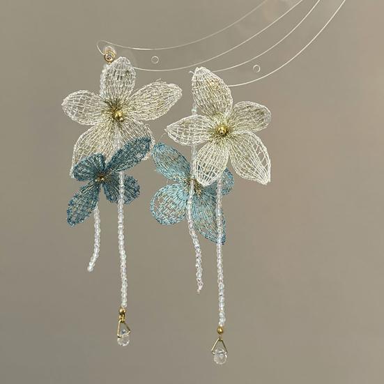 Women Choker Necklace Handmade Embroidery Exaggerated Large Flower Decor Imitation Pearl Tassel Earrings Holiday Jewelry Gift