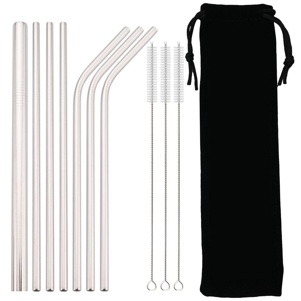 Colorful Reusable Straw Set Metal 304 Stainless Steel Straw Straight Bent Drinking Straw With Case Cleaning Brush Bar Accessory