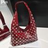 Portable Metal Stud Rivet Shoulder Bag Spicy Girl Punk Style Underarm Bag Handbag Sweet Cool Bucket Bag Girl