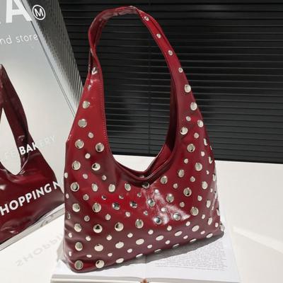 Bolso de Hombro Metálico Portátil con Tachuelas y Remaches Estilo Punk Chica Picante Bolso de Axila Bolso de Mano Dulce Fresco Bolso Cubo Chica