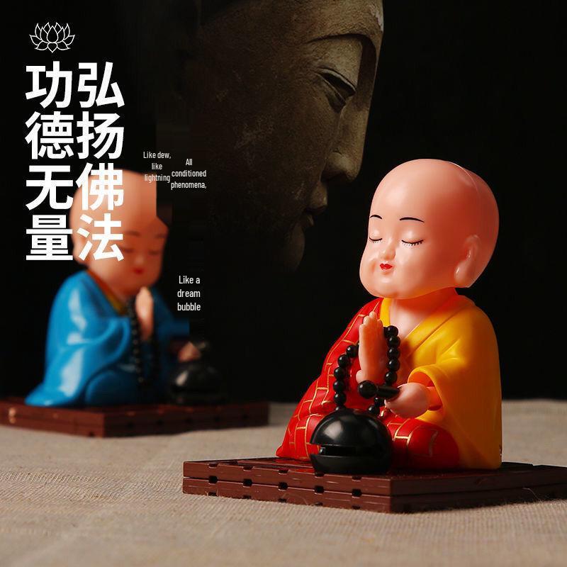 TikTok Solar Monk Car Ornament: Nodding Zen Chanting Figurine
