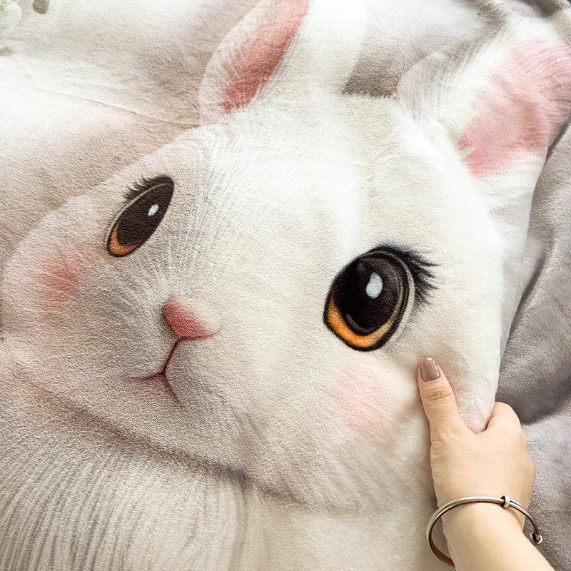 Milk Fleece Four-Piece Set, Large Version Digital Printing Cute Cartoon Single Double Quilt Cover, Bed Hat Three-Piece Set