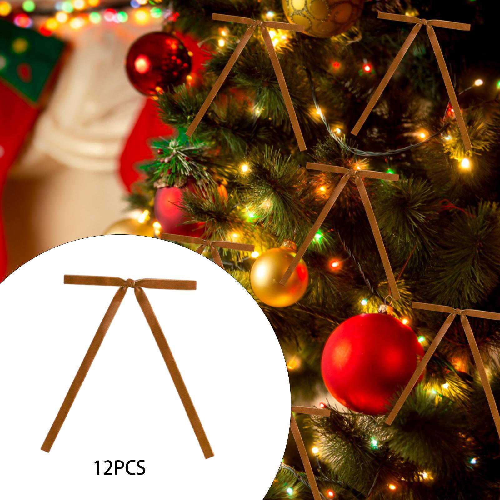 

12 штук Банты-скрутки Рождественские Простые Бархатные Ленты Украшение для Дерева для коричневый