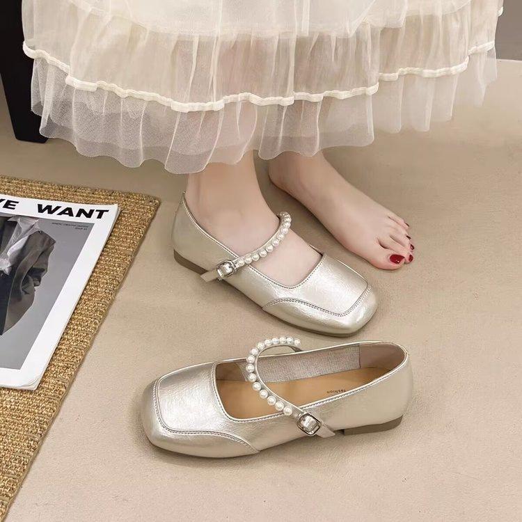 French beautiful flat silver light mouth single shoes autumn new with skirt Mary Jane small leather shoes evening shoes