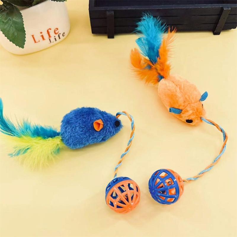 Interactive Plush Cats Exercise Mouse Toy with Bells Ball and Feathered Promotes Active Playtimes And Owner Pet
