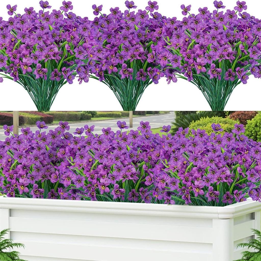 24 Bundles Artificial Flowers for Outdoor,No Fade Fake Flowers Faux Plants for Decoration Hanging Planters Indoor Outside Garden Porch Home Wedding