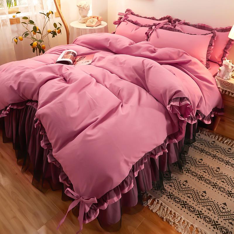 Black Lace Princess Style Bed Skirt Set - Bestseller 4-Piece for 1.5/1.8m Beds