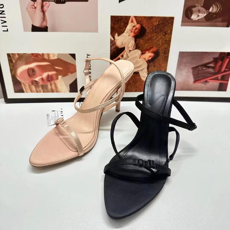 High Heeled Shoes with A Narrow Strip and A Shallow Cross, Exposed Heel, High-heeled Sandals for Women