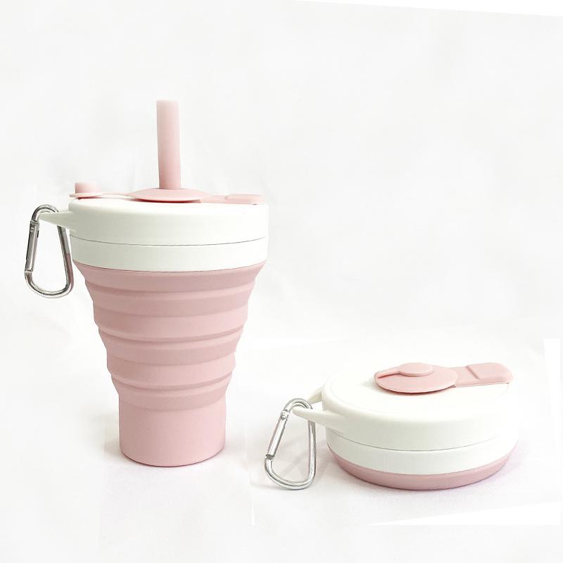 Silicone Coffee Cup Folding Bottle Pocket Cup Foldable Lightweight to Carry Retractable Water Bottle Belt Straw 450ml Latest