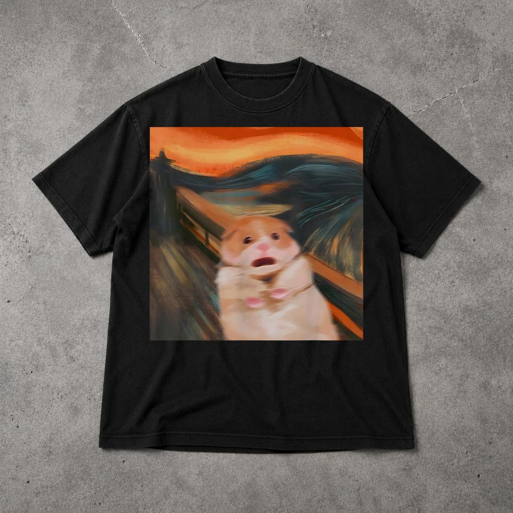 Scared Hamster Shirt, Funny Anxious Hamster Meme Graphic Tee, Cute Chaotic Rodent Humor T Shirt