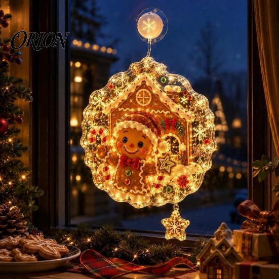 Holiday Celebration Ornament Christmas Suction Cup Window Light, Santa Claus Xmas Tree Reusable Lamp Snowman Glass Ornament, Party Acrylic Hanging