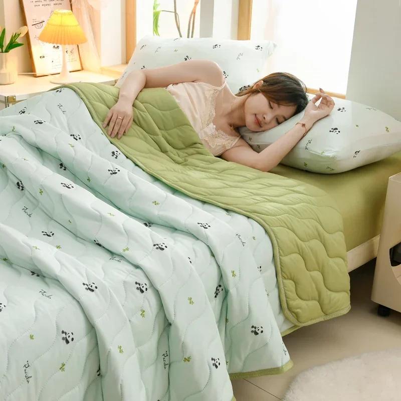 New Floral Spring Summer Quilt and Pillowcase Soft Skin-friendly Single Double Blanket Knitted Breathable Thin Comforter Duvet