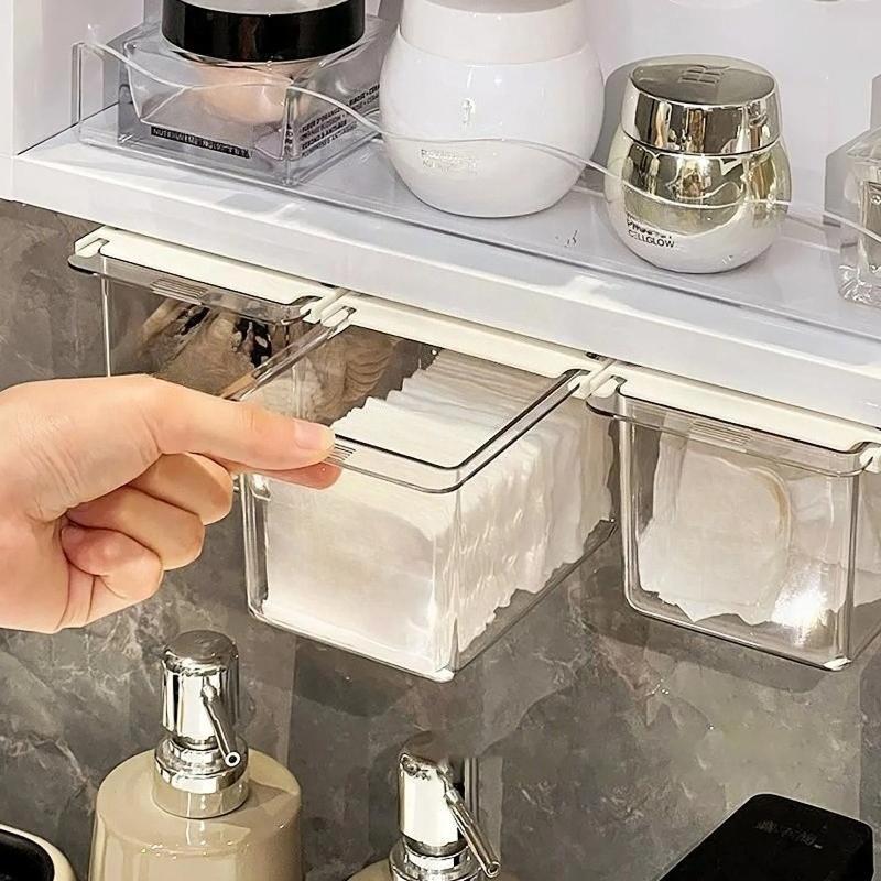 Clear Bathroom Storage Drawer, Under-Cabinet Pull-Out Organizer for Swabs, Makeup Storage Box with Transparent Design(1/2/3pcs)