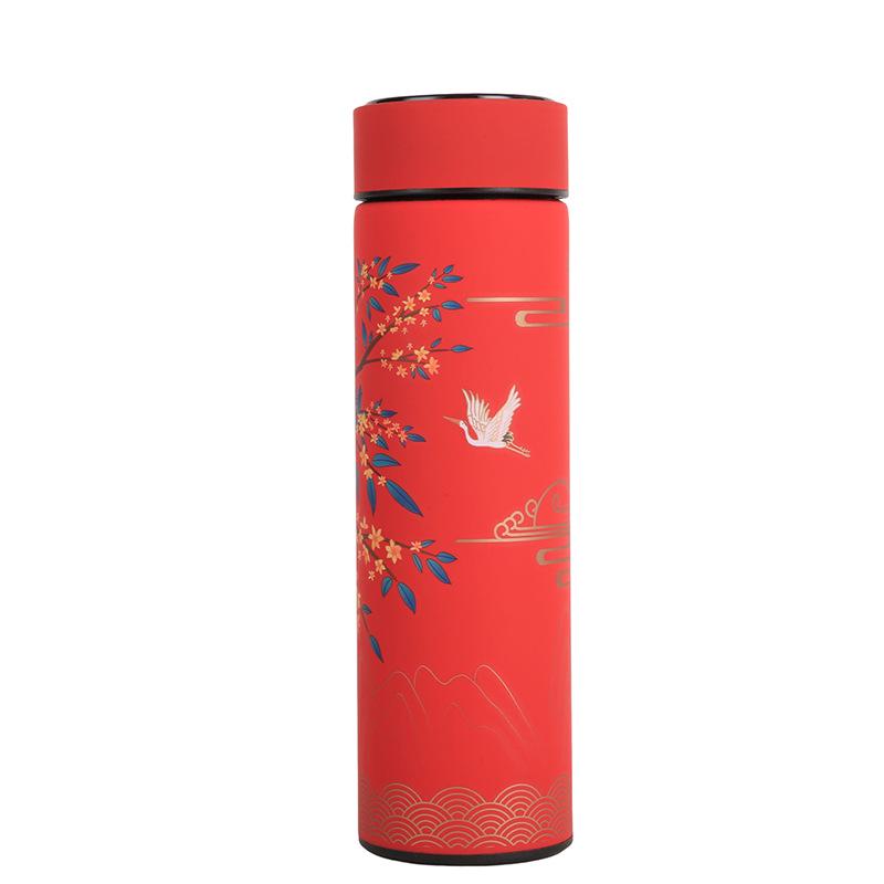Retro Chinese Thermos Cup: 304 Stainless Steel with Smart Temperature Display and Artistic Design - Ideal Business Gift