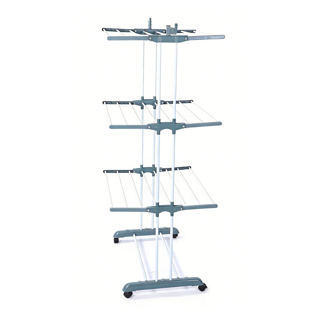 Laundry Drying Rack Multifunctional Movable 3 Layers Space Saving Foldable Clothes Horses Rack