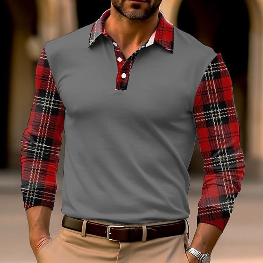 Fashion Men's Long Sleeve Polo Shirt Home Casual Comfortable Long Sleeve Button Down Top