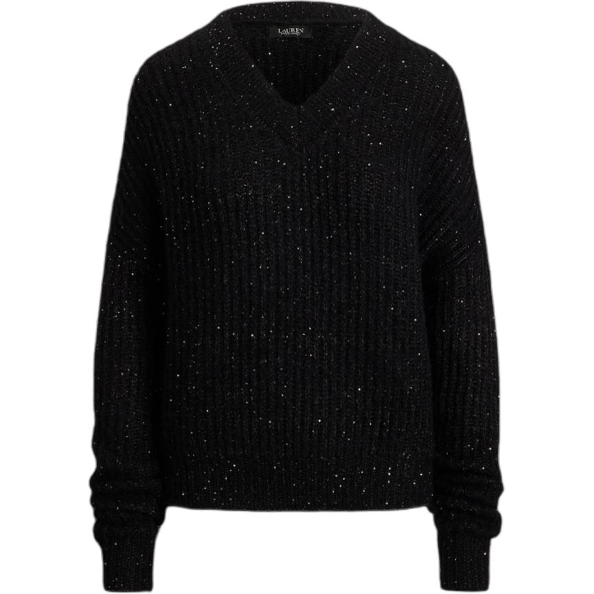 

Lauren Ralph Lauren Sequin V-Neck Ribbed Knit Sweater Women tops WMLRSWES6820810-001 S