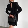French Temperament Daughter Style Autumn V-neck Bubble Sleeve Dress European and American Long-sleeved Chiffon Short Skirt Women