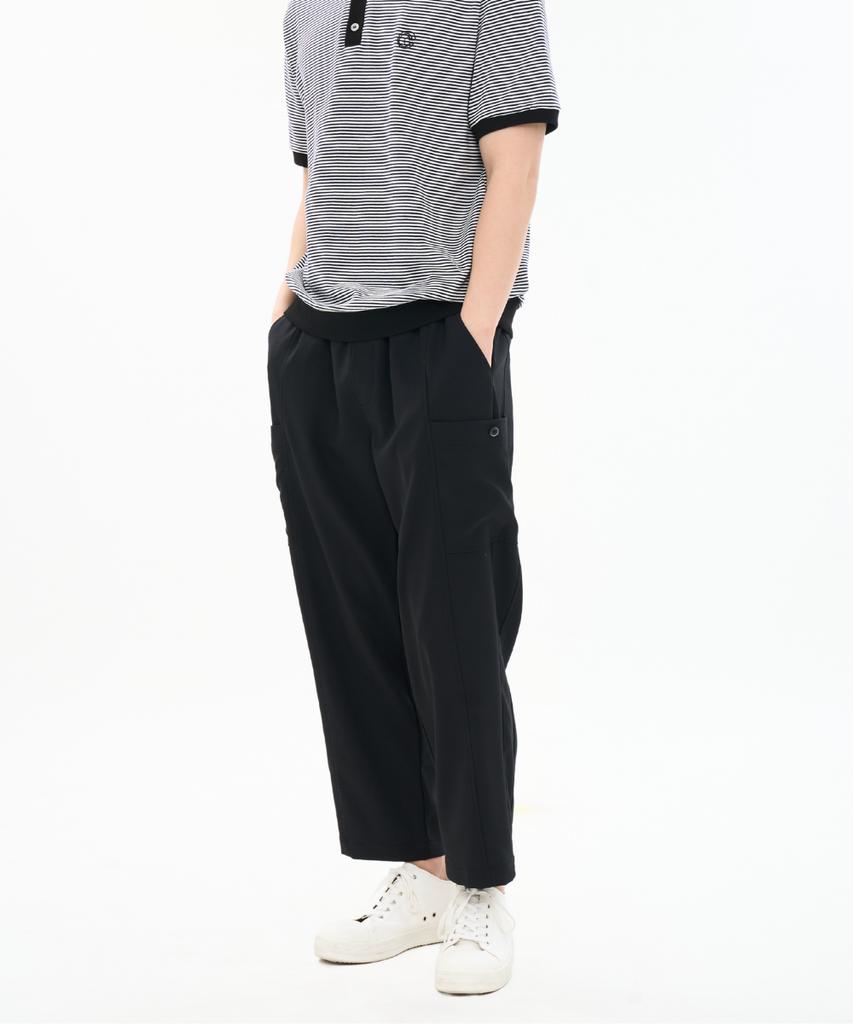 CUSTOMUS Men'S Summer Loose Fit Elastic Waist Pants Poly-Spandex Wrinkle-Free Pants Cxs26Mwpt313 Bla