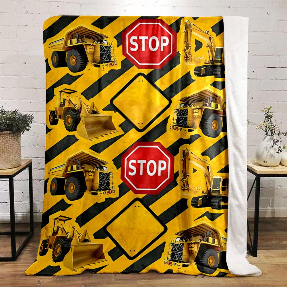 Construction Vehicles Stop Signs Blank Signs Blanket bedroom Blanket for Livingroom Couch lunch break Soft throw for Friend's festival Gift