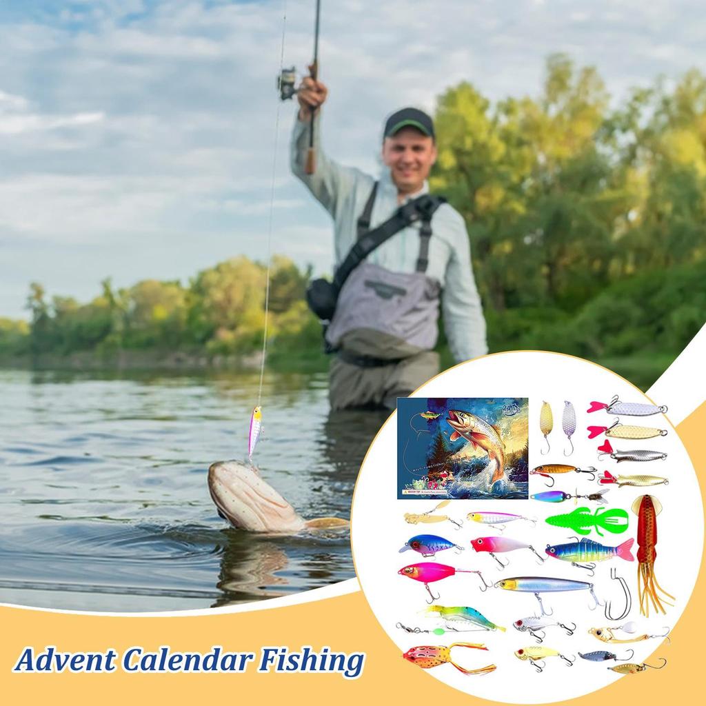 Fishing Christmas Calendar 24 Days Christmas Fishing Tackle Countdown Stocking Stuffers Holiday Party Favors Fish Accessories
