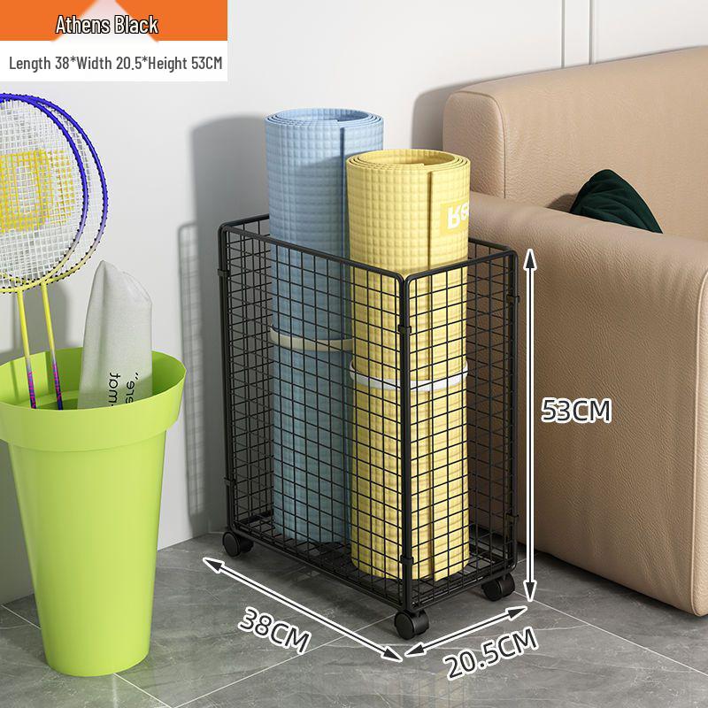 Beweglicher Yogamattenwagen mit schmalem Regal und Puppenaufbewahrungskorb