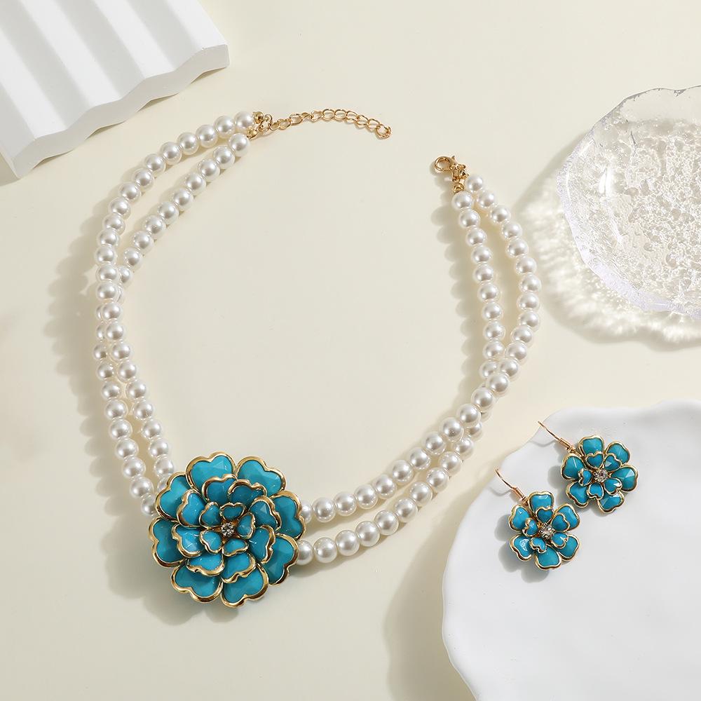 New necklace earrings jewelry set, bridal dress versatile fashion small fresh pearl chain