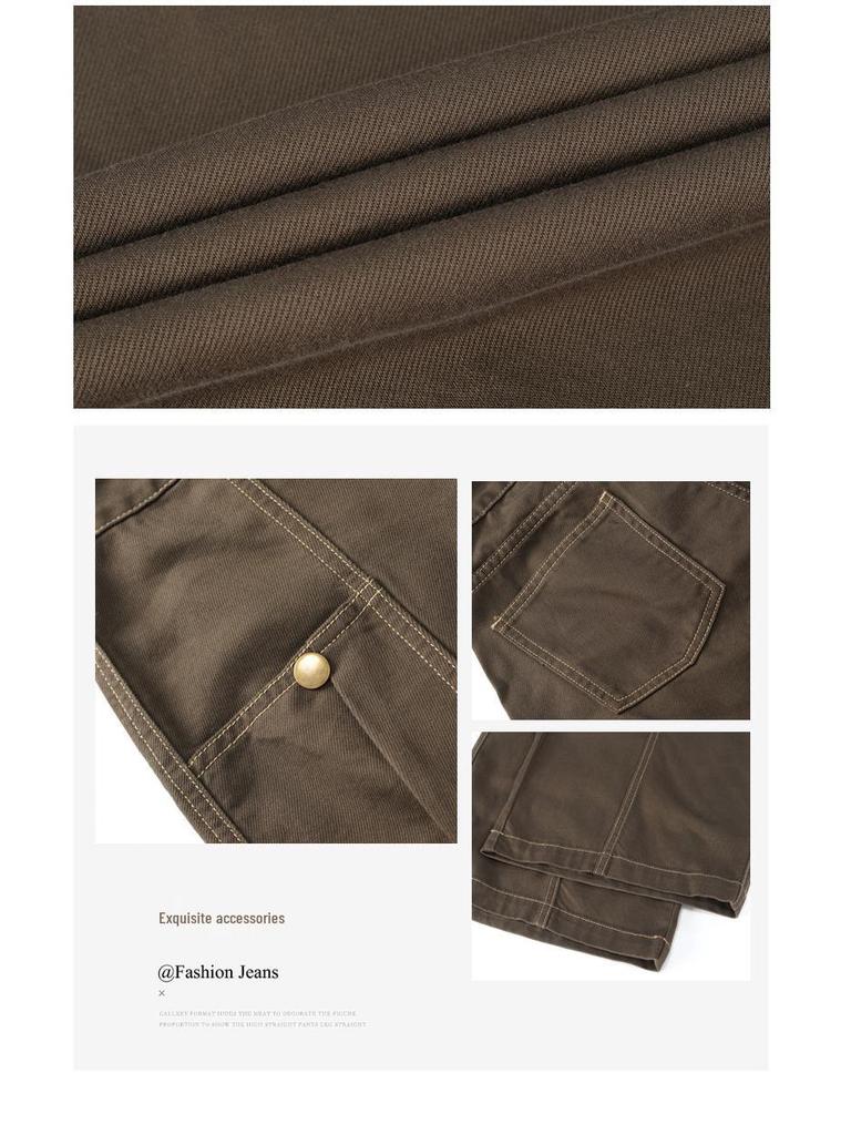 Women's Autumn Retro High Street Loose Fit Straight-Leg Wide Mop Jeans