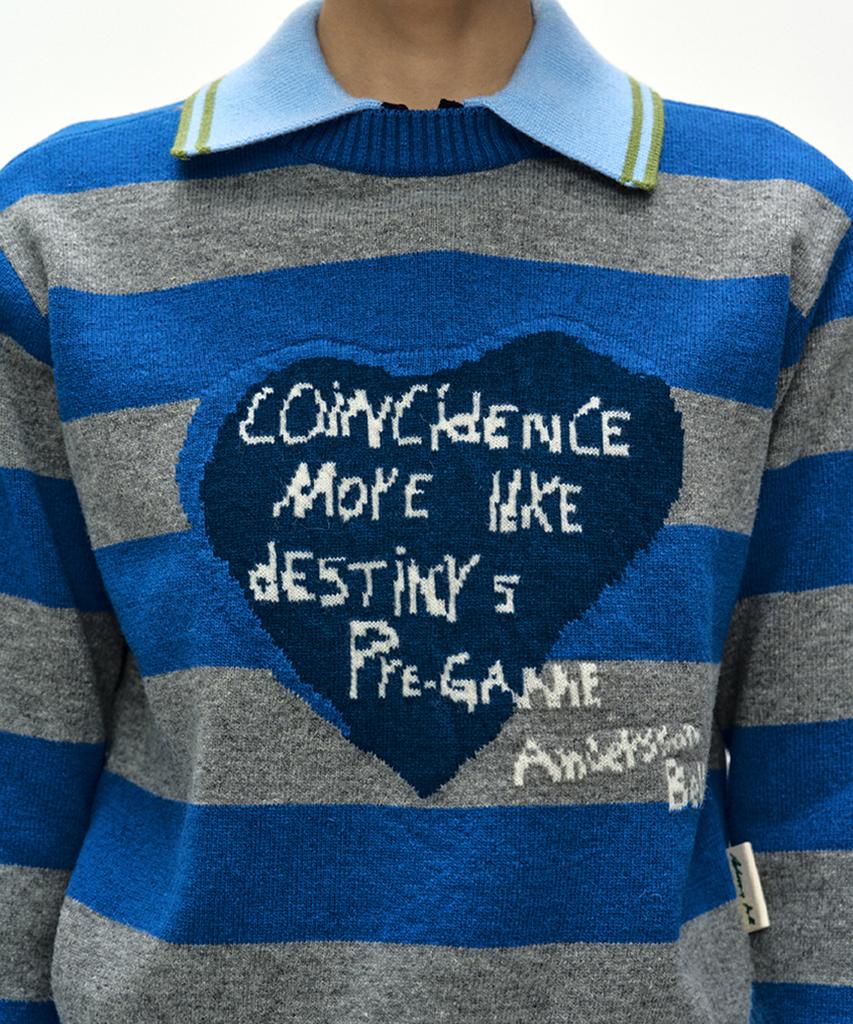 ADSB ANDERSSON BELL 26 Girls Heart Message Crew-Neck Sweater Atb1621W(Blue/Grey)