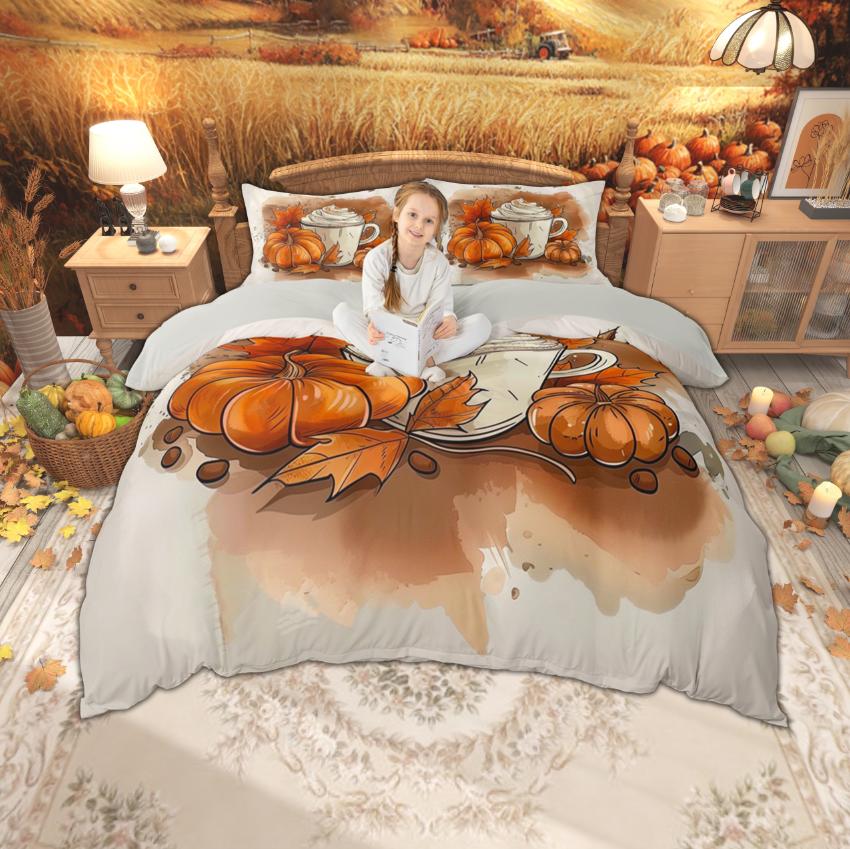 Homewish Autumn Gnome Duvet Cover Set For Kids Thanksgiving Day Gifts Bedding Set Watercolor Pumpkin Bed Set Room Decor