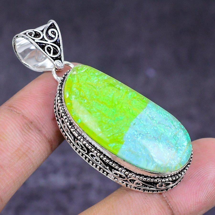 Naturalny Błękitny Potrójny Opal Srebro Próby 925 Biżuteria Wisiorek 2,05" ETC-14627