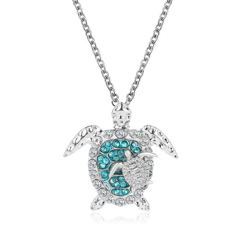 Cute Exquisite Blue Zircon Turtle Pendant Metal Chain Necklace for Men Women Collar Chain Luxury Jewellery Accessories Gifts