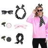 PESENAR 50's Women Costume Accessories Set Chiffon Scarf Polka Dot Bandana Tie Headband Retro Cat Eye Glasses