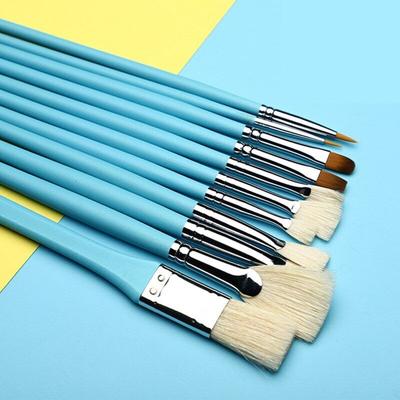 JOWOART 18 Pcs set Art Supplies Guache Oil Painting Dedicated Acrylic Painting Brush Blue Long Birch Rod Mixed Hair Paint Brush