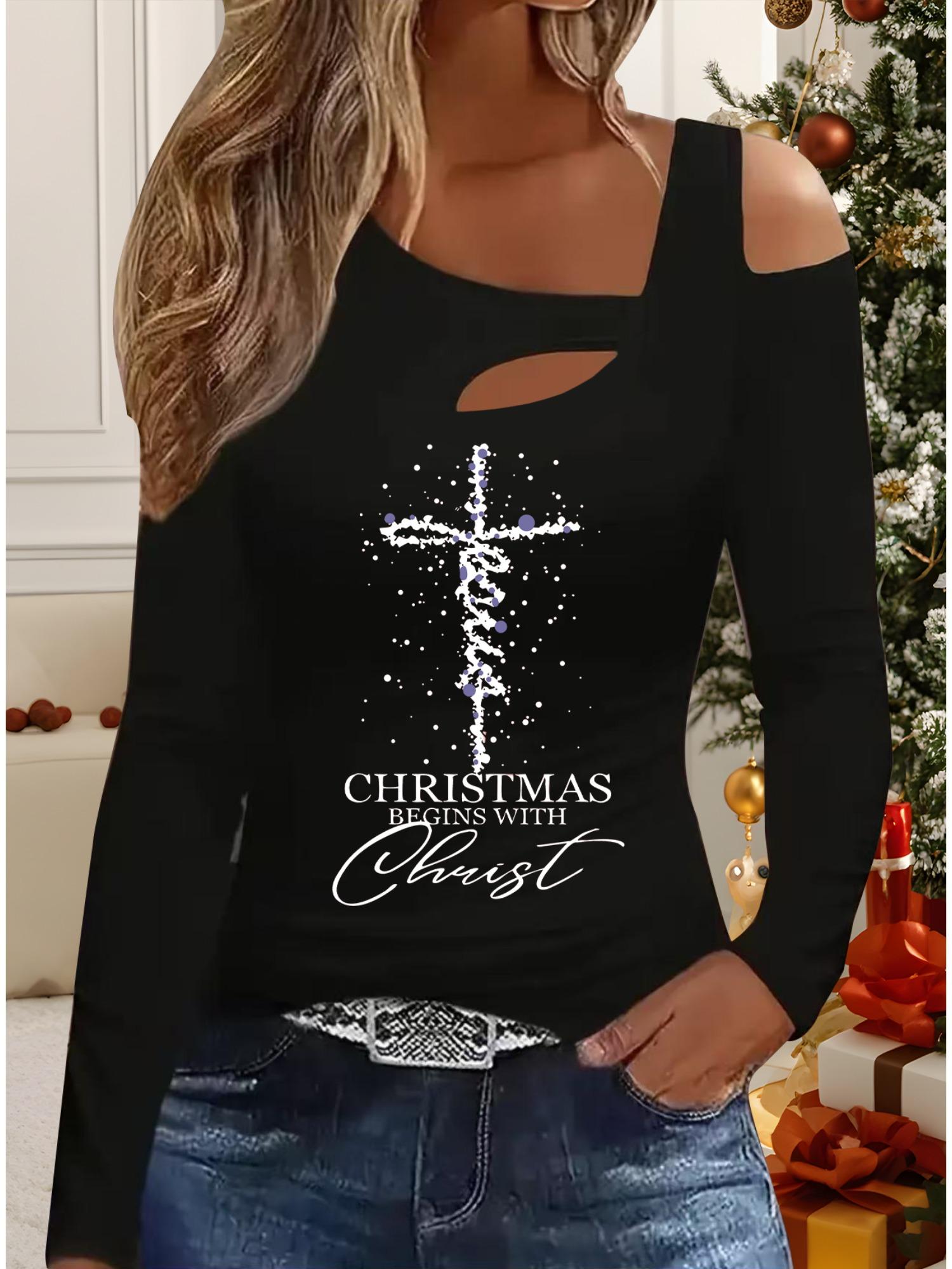 

Осень и Зима Женский Новый Повседневный Топ с Длинным Рукавом Рождественский Узор Идеальный Подарок на Хэллоуин Рождество Футболка XXL чёрный