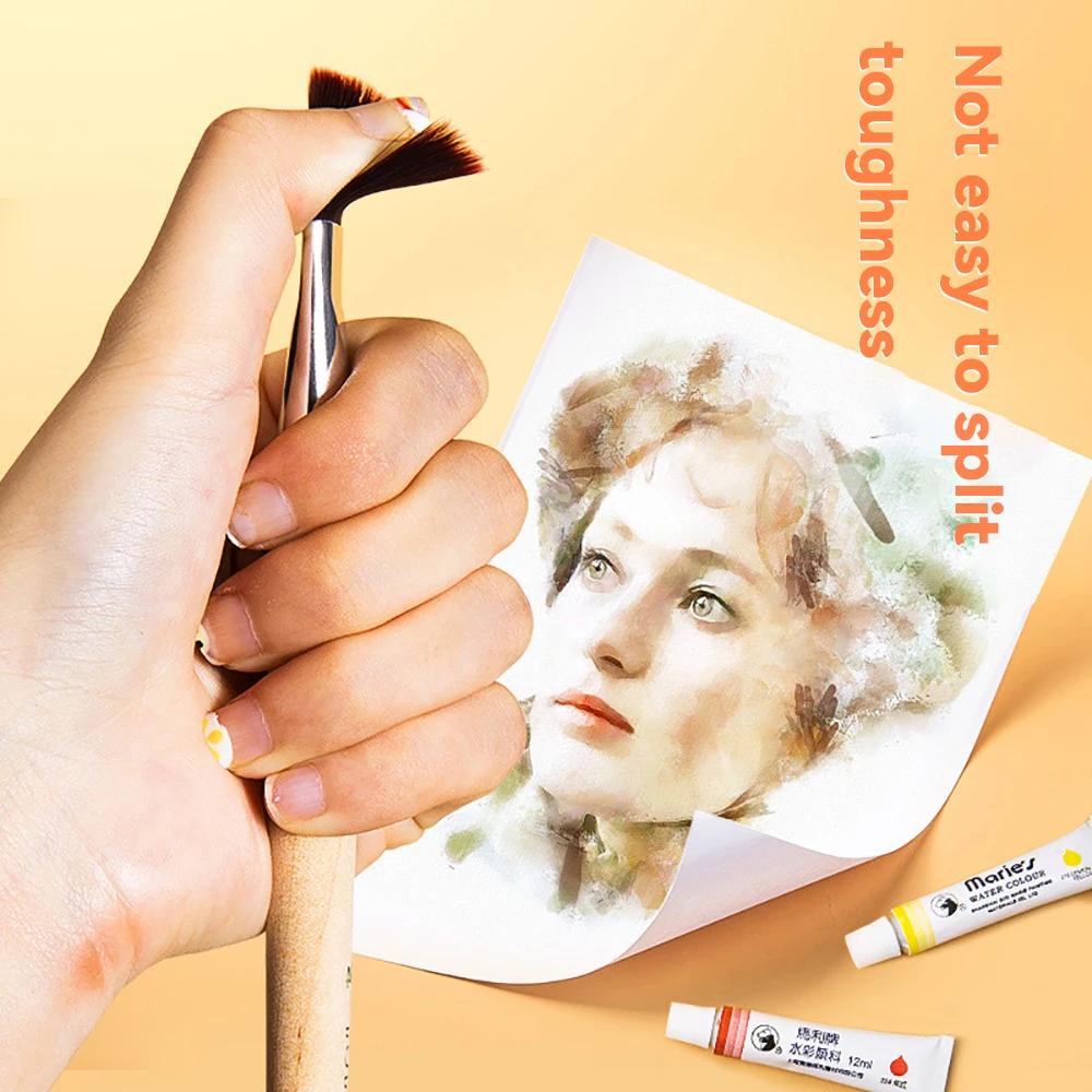 8pcs Watercolor Brush Pointed Round Flat Head Soft Hair Beginner's Art Student Hand Drawn Watercolor Nylon Painting Material