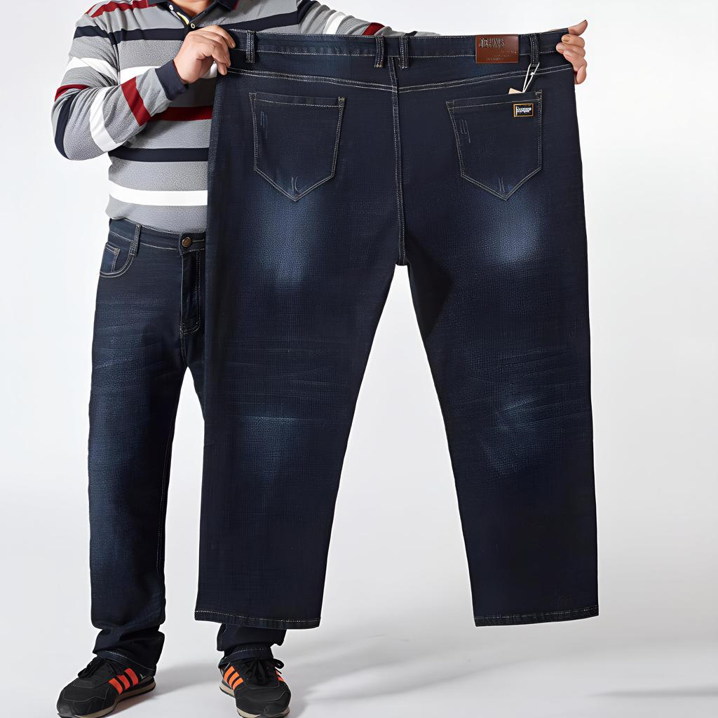 Plus Size Herren Loose Straight Jeans Klassische Business-Hose Jean-Hosen Männliche Marke Schwarz Blau