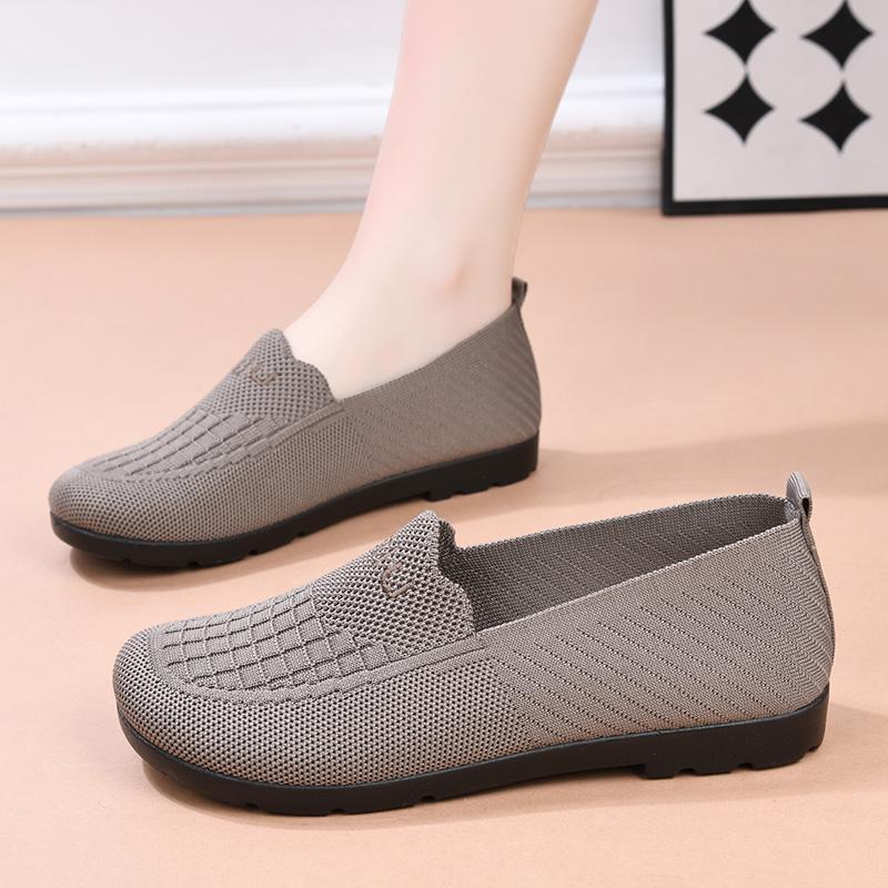 Plaid Flats Shoes for Women Summer New Genuine Mesh Breathable Middle-Aged and Elderly Casual Non-Tiring Non-Slip Soft-Soled Mother's Shoes