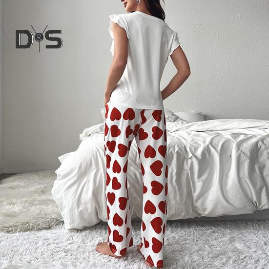 Dámská saténová pyžamová souprava s volánkovým lemem, tílko a kalhoty se širokými nohavicemi, ležérní dvoudílný domácí oděv, souprava na lenošení