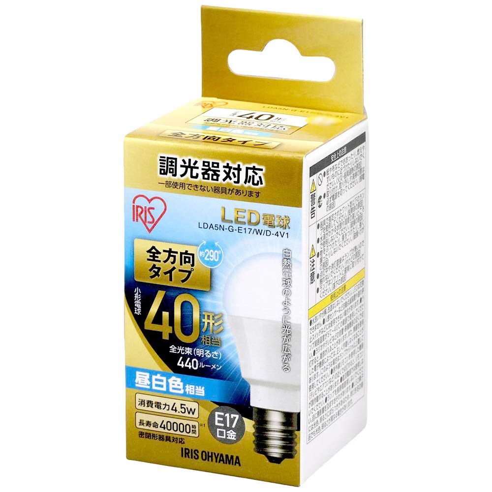 IRIS OHYAMA LED 17mm Base 40W Luz Diurna Compatible con Medidas de Ahorro Energético en Luminarias Cerradas Bombilla, Diámetro, Equivalente, Blanco, Omnidireccional, Regulable,
