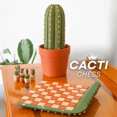 45659 Sets Cactus Chess Game with Roll-up Chessboard Portable Travel 3D Printed